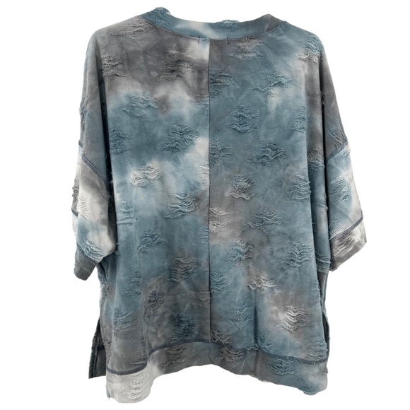 Easel S blue gray tie dyed short sleeve sweatshirt distressed oversized casual - Picture 2 of 9